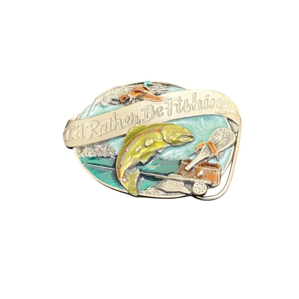 Vintage Siskiyou Id Rather Be Fishing 1985 Pewter Belt Buckle (1789) - Picture 1 of 4